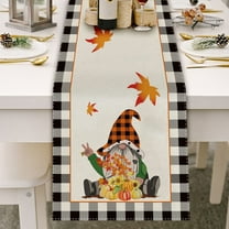 Hiroekza Thanksgiving Gnomes & Pumpkins Fall Table Runner Burlap Table Runners for Rustic Kitchen Centerpiece Decor Washable Home Kitchen Decorations 72x13"