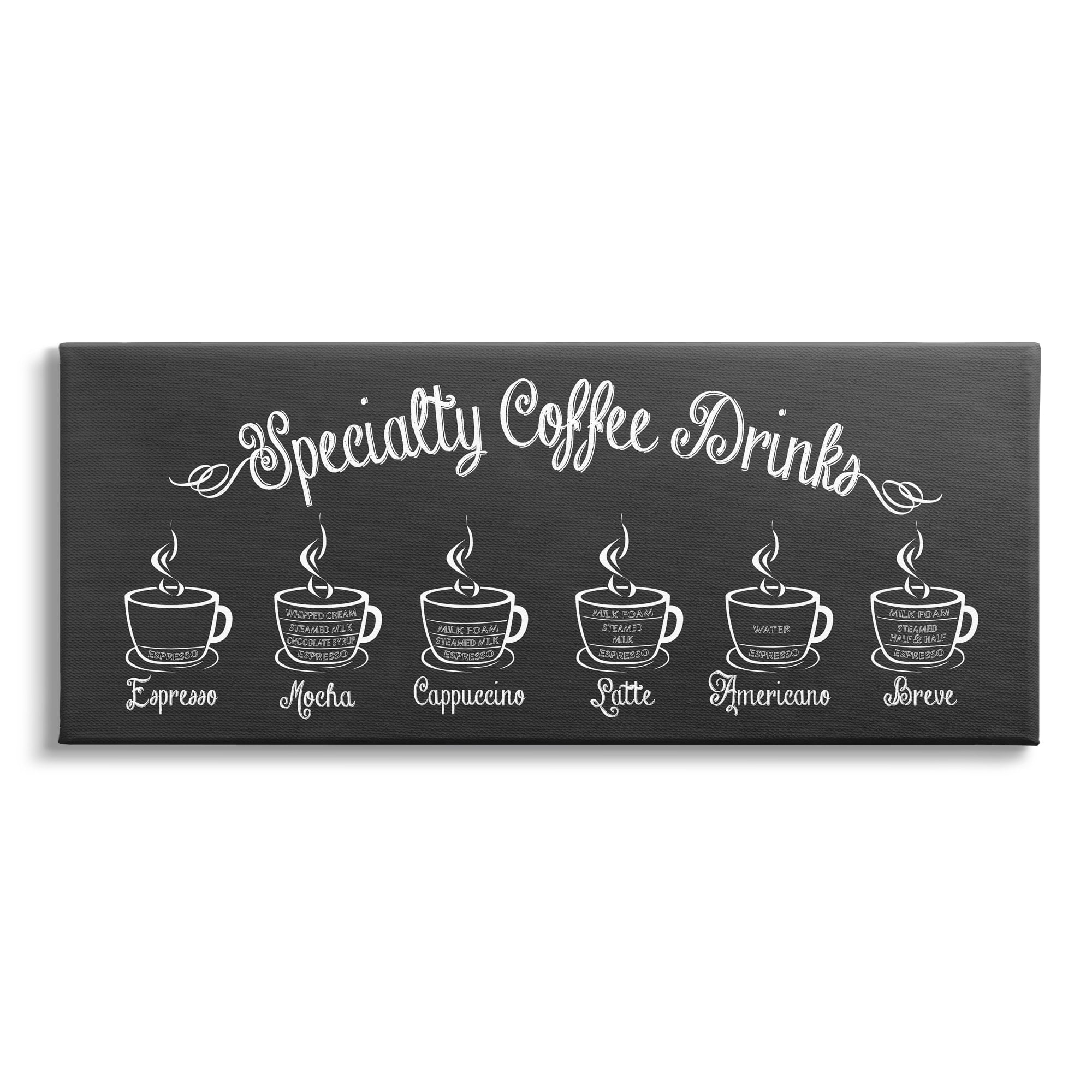 Stupell Industries Specialty Coffee Drinks Cafe Cups Informative Sign Graphic Art Gallery Wrapped Canvas Print Wall Art, Design by Lettered and Lined