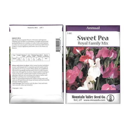 Sweet Pea Flower Garden Seeds - Royal Family Mix - 4 g Packet - Annual Flower Gardening Seeds - Lathyrus