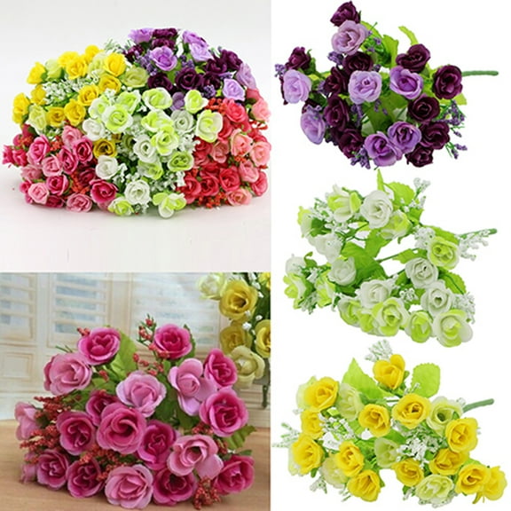 opvise 1 Bouquet 21 Head Artificial Fake Rose Mothers Day Home Decoration Flower White-Green