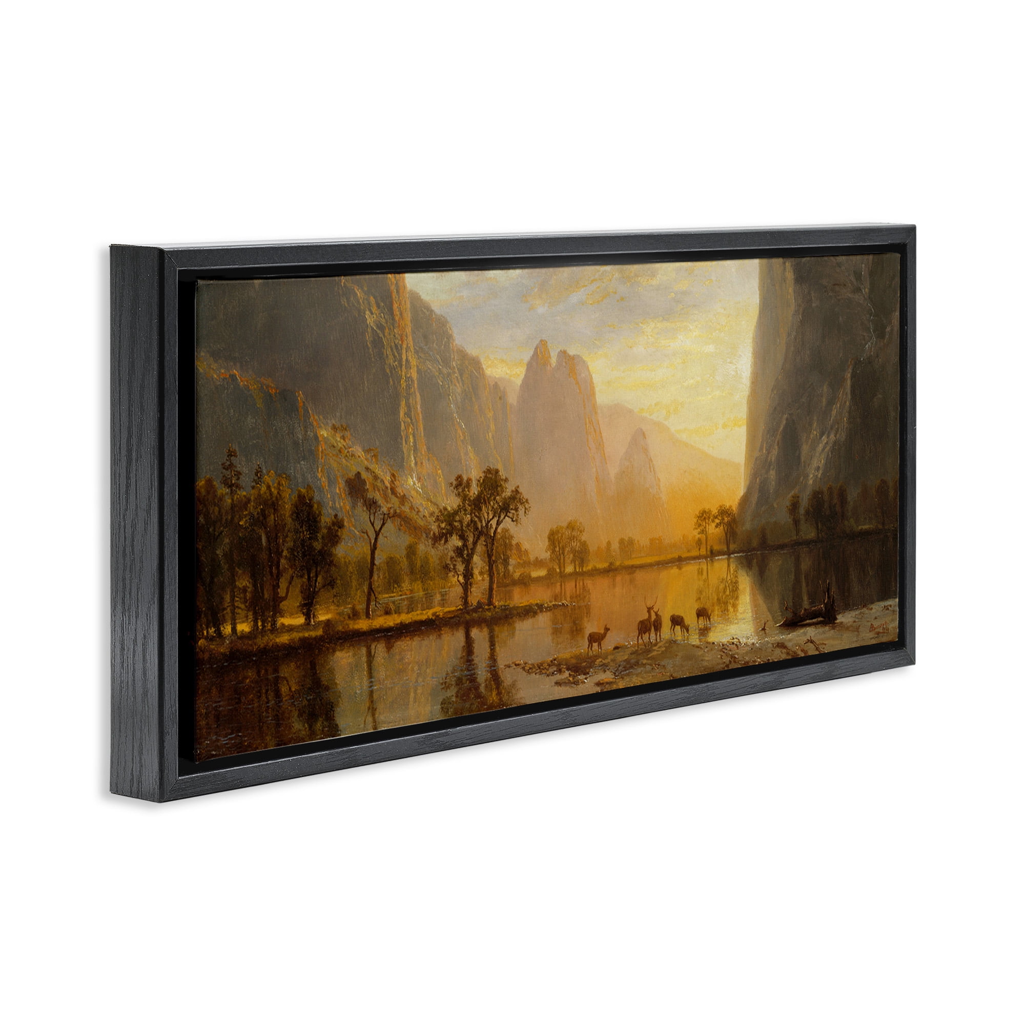 Stupell Industries Yosemite Valley Classic Painting Landscape Painting Black Floater Framed Canvas Art Print Wall Art, 31 x 14
