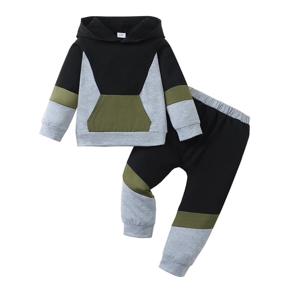 5T Baby Boys Clothes 6Y Boys 2PCS Hoodie Outfits Set Color-Blocked Little Boys Long Sleeve Hoodie Top Pants Set Black