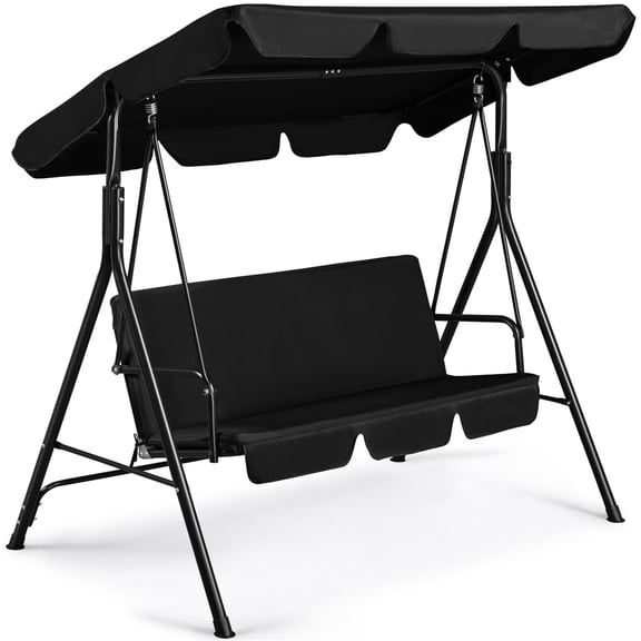 Topeakmart 3-Seat Patio Swing Chair with Adjustable Canopy, Black
