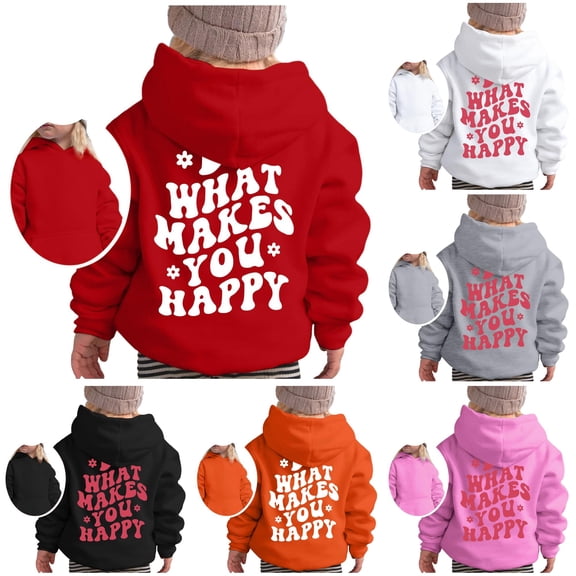 Oiyii Little Girls' Heart Floral Pullover Hoodie Back Letter Print Long Sleeve Casual Hooded Sweatshirt Soft Pullover Top,Red