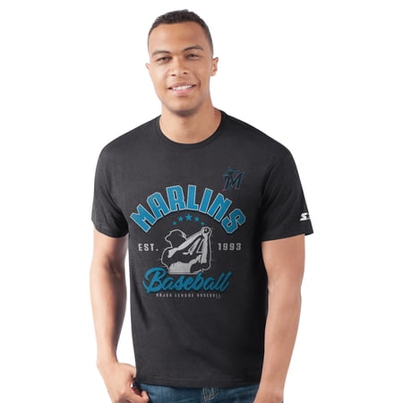 Men s Starter Black Miami Marlins Prime Time Batter T-Shirt