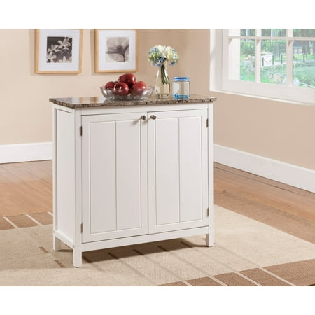 Blake White & Marble Wood Contemporary Kitchen Island Serving Display Cabinet With Storage Doors &