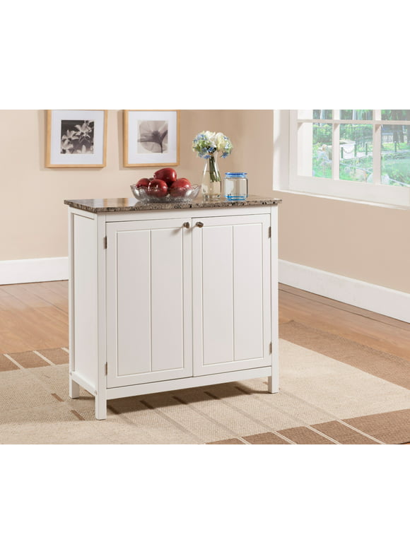 Blake Kitchen Island Cabinet With Adjustable Storage Shelf, White & Marble Wood, Contemporary