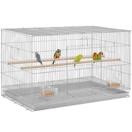 Alden Design 30" Bird Cage with Slide-Out Tray and Wood Perches, Light Gray