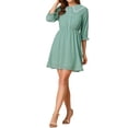 thumbnail image 2 of INSPIRE CHIC Women's Stars Dots Print Turn Down Collar Ruffled 3/4 Sleeve Dress S Green, 2 of 6