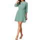 thumbnail image 2 of Vestido de mujer Inspire Chic con estampado de estrellas y puntos, cuello de solapa, volantes y mangas 3/4, color verde, 2 of 6