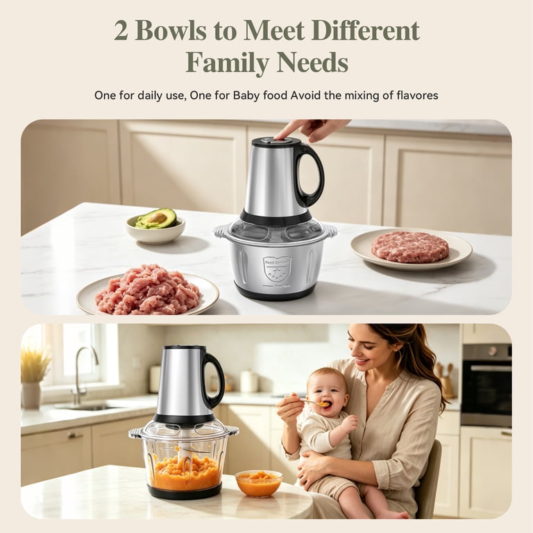 TINANA Electric Food Chopper with Dual Bowls photo 3