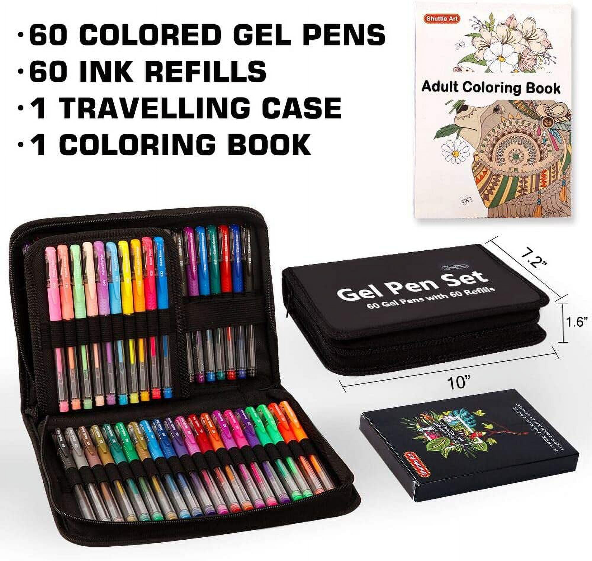 SUNREEK 60 Assorted Colors Gel Pen Set with 72 Slots PU Leather Travel  Case, for Sketching, Drawing, Painting, Writing & Custom Artistic Creations