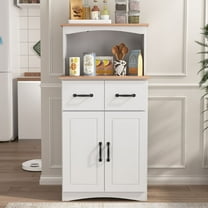 CQSXDA Wooden Kitchen Cabinet , Flat Countertop and 2 Drawers, Kitchen Pantry Storage Cabinet with Adjustable Shelves, Large Open Space for Microwave, (White)