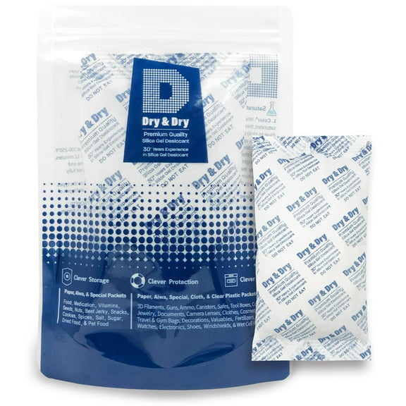 300 Gram [2 Packs] "Dry & Dry" Premium Silica Gel Packets Desiccant Dehumidifiers - Rechargeable Fabric