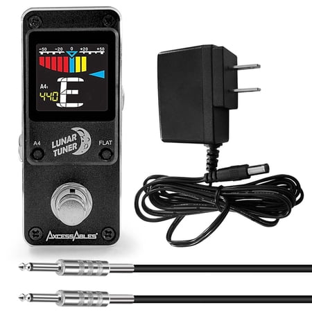 Chromatic Digital Mini-Stomp Tuner LUNAR TUNER for Guitar or Bass w/ AxcessAbles Instrument Cable and Power Supply