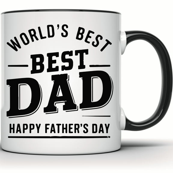 Worlds Best Dad Mug - Fathers Day Gift - Best Dad Ever - Gift for Dad - Gift from Daughter - Gift from Son - Dad Birthday Mug - 11 Ounce Black Rim Handle Novelty Coffee Cup - WMUG0974-BLK