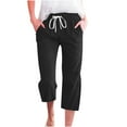 thumbnail image 1 of Women's Spring And Summer Solid Color Lace Up Pocket Loose Wide Legged Capris - Elastic, Suitable for Office, Parties, 1 of 4