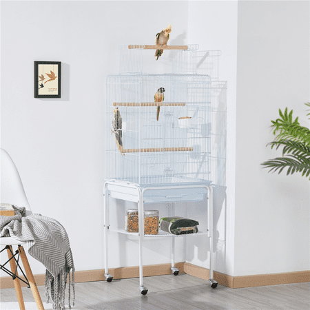 Yaheetech 47-inch Play Top Bird Cage w/ Detachable Rolling Stand, White