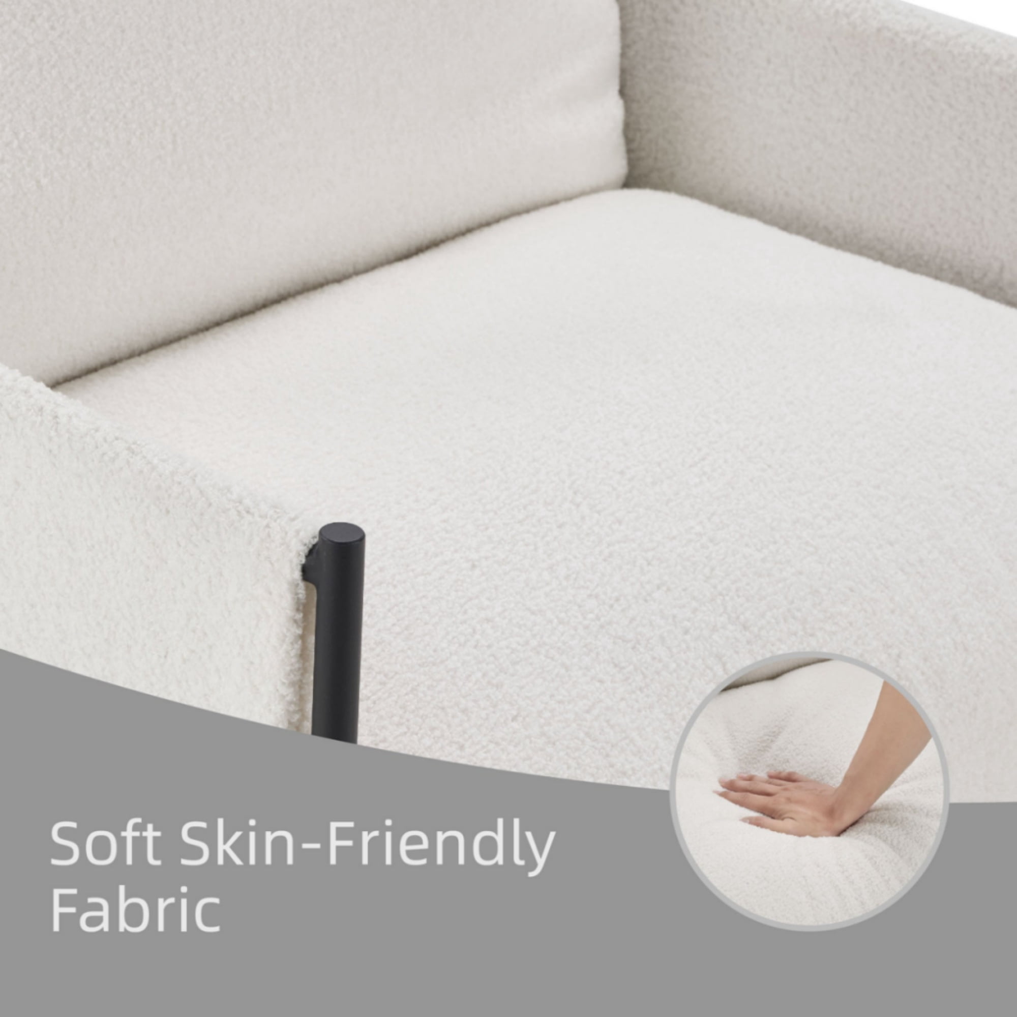 GARITIN Modern Accent Chair with Removable Cushion and Wood Armrests, Comfy Vanity Lounge Reading Chair with Metal Frame, Ergonomic Seating for Living Room Bedroom, White