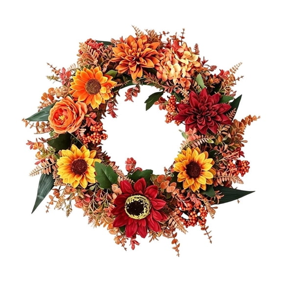 PSVFUJZ 18 Inch Fall Wreaths for Front Door, Thanksgiving Farmhouse Decor, Artificial Autumn Wreath with Sunflower Hydrangeas for Thanksgiving Farmhouses Home Outdoor Indoor Decor