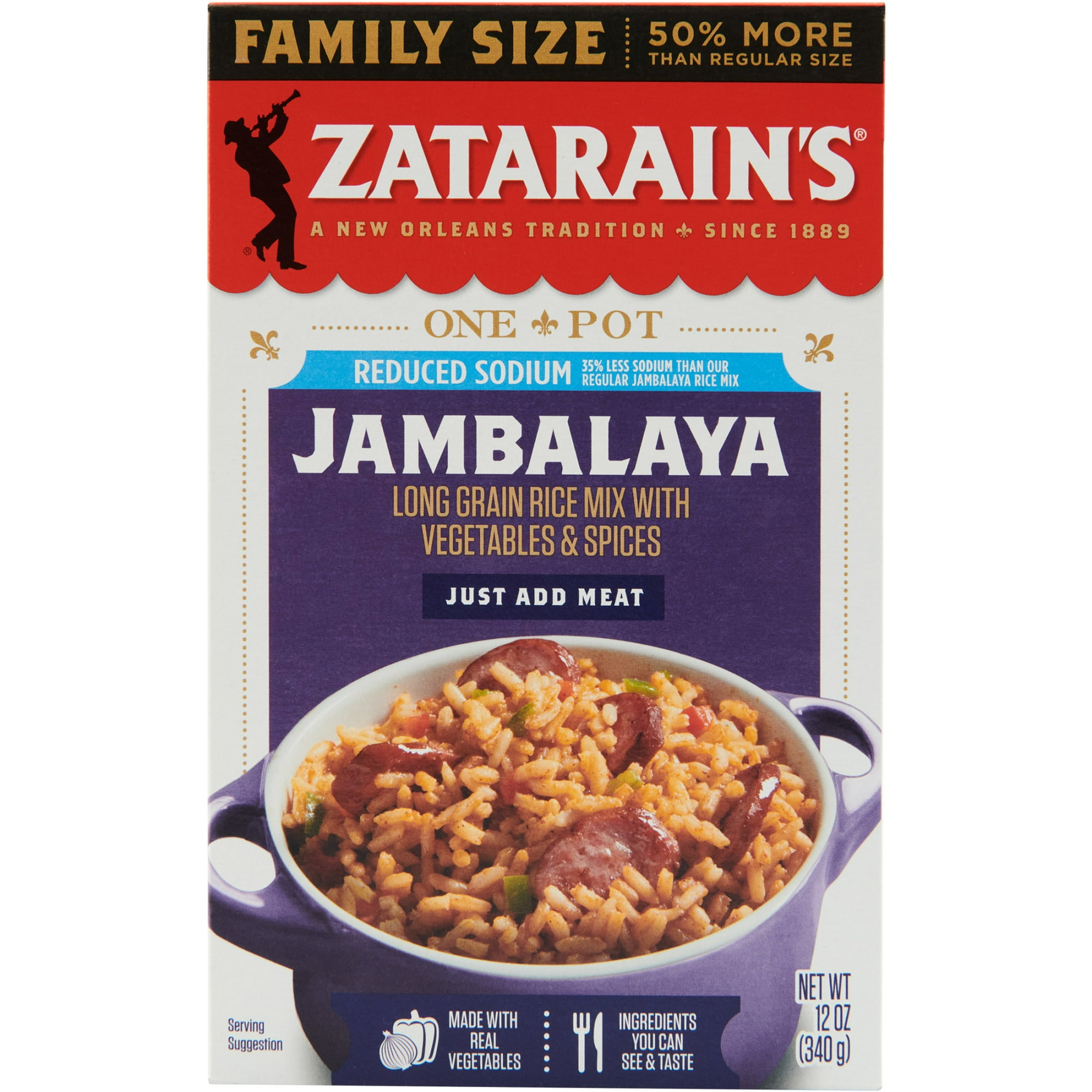Zatarain's Gluten Free Reduced Sodium Jambalaya Rice Dinner Mix, 12.0 oz Box