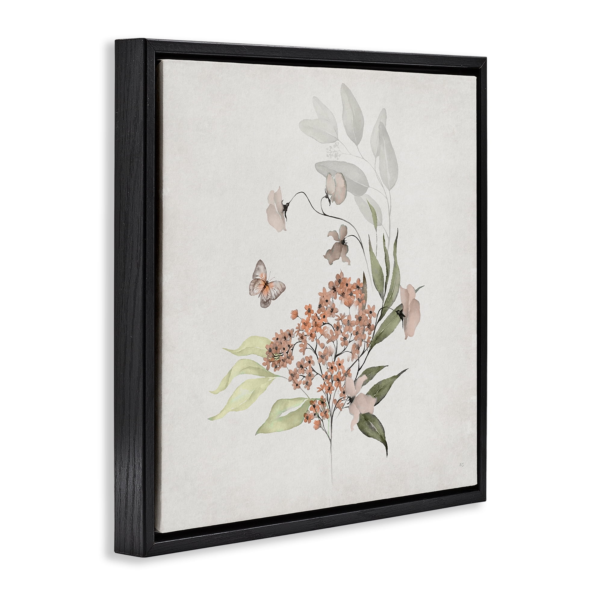 Stupell Industries Orchid Florals & Butterfly Plants & Flowers Painting Black Floater Framed Canvas Art Print Wall Art, 18 x 18