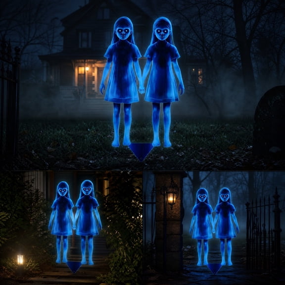 Halloween Blue Ghost Girls Yard Stake Light Up Spooky Decoration for Outdoor Lawn Garden Decor
