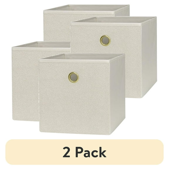 (2 pack) Mainstays Collapsible Fabric Cube Storage Bins (10.5" x 10.5"), Beige Boucle, 4 Pack