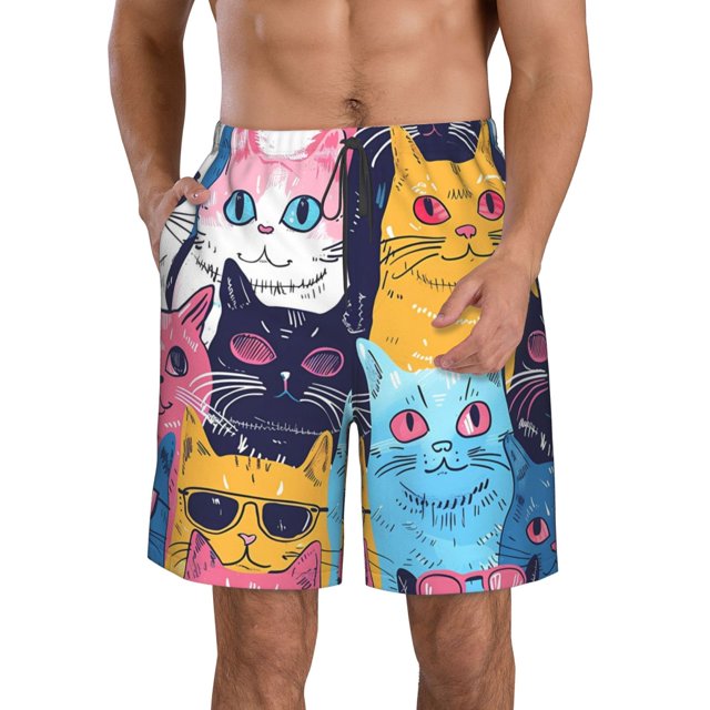 Fotbe Colorful Cats Pattern Art Trajes de Baño Estampados para Hombre, Shorts de Verano de Secado Rápido, Ropa de Playa, Bañadores-Medium