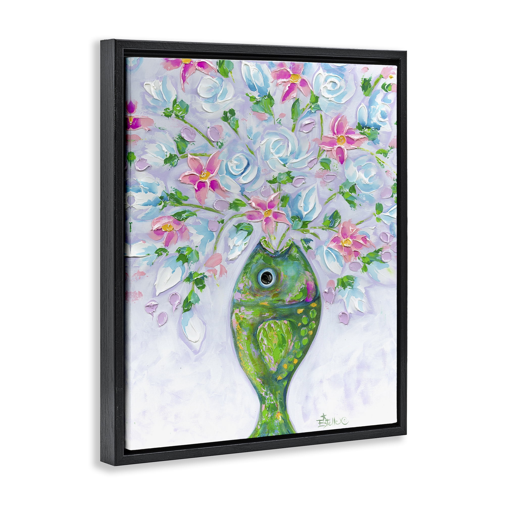 Stupell Industries Nautical Fish Bouquet Botanical & Floral Painting Black Floater Framed Art Print Wall Art, 25 x 31
