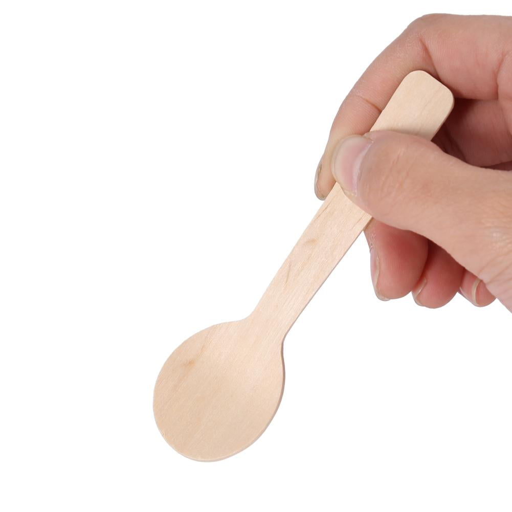 100Pcs Wooden Spoon Disposable Spoon Mini Ice Cream Spoon 10cm Round Spoon for Ice Cream Party Buffet