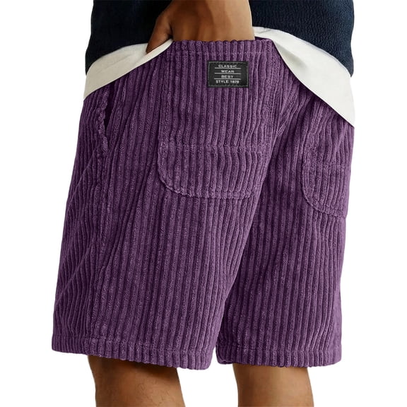 Garbnen Corduroy Shorts Men Elastic Waist Wide Leg Men Athletic Shorts Breathable Big and Tall Fitness Going Out Bermuda Shorts Men with Pockets Purple XXL