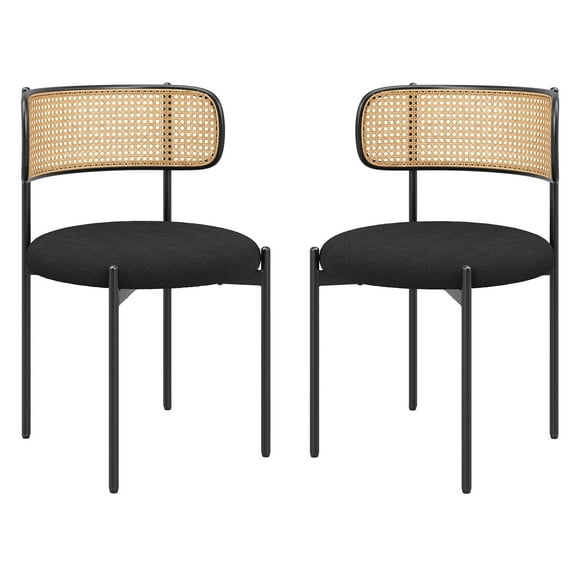 Dining Chairs Modern Upholstered Dining Chairs Set of 2,Rattan Back Dining Room Chairs,Accent Kitchen Chairs with Metal Legs,Dining Room Seating