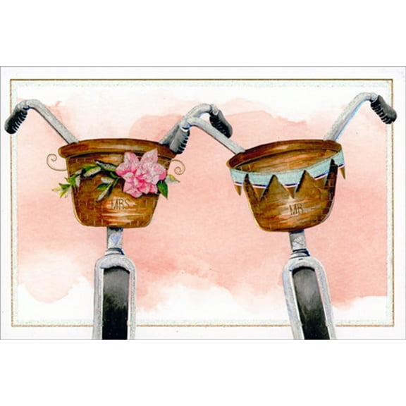 Pictura Bikes with Mr. and Mrs. Decorated Baskets Wedding Congratulations Card