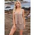 thumbnail image 6 of Women 2 Piece Casual Knit Loungewear V Neck Tie Front Vest Matching Shorts Sets Beach Cover Up Vacation Resort Outfits Pale Pinkish Gray XL, 6 of 7