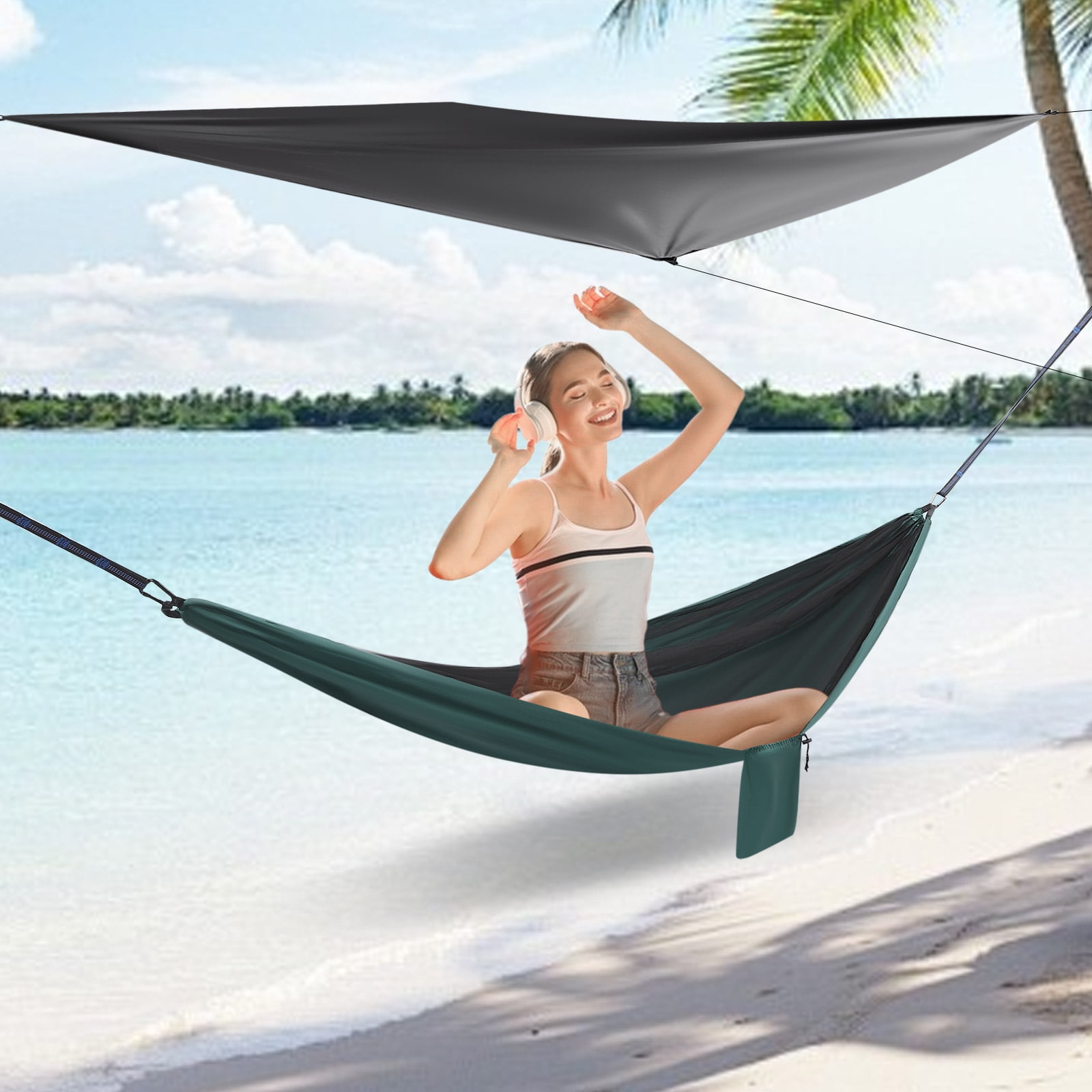 Fichiouy Camping Hammock with Net Tent and Rain Fly Tarp Portable Nylon Parachute Hammock with Heavy Duty Tree Strap Load-Bearing Capacity 200kg/440.9lbs