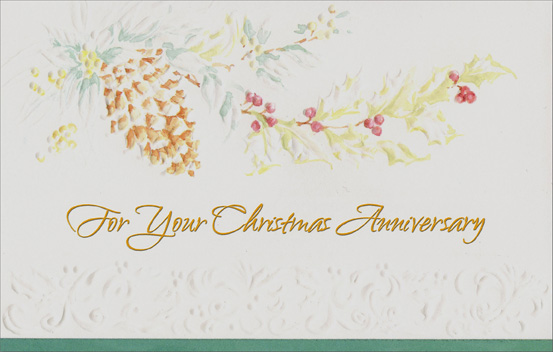 Freedom Greetings Embossed Pine Cone Anniversary Christmas Card