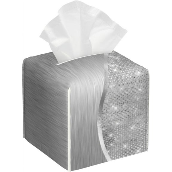 Tissue Box Cover Silver Glitter Glam Bling Tissue Box Holder Tissue Box Cover Square Decorative Bathroom, Bedroom Or Office