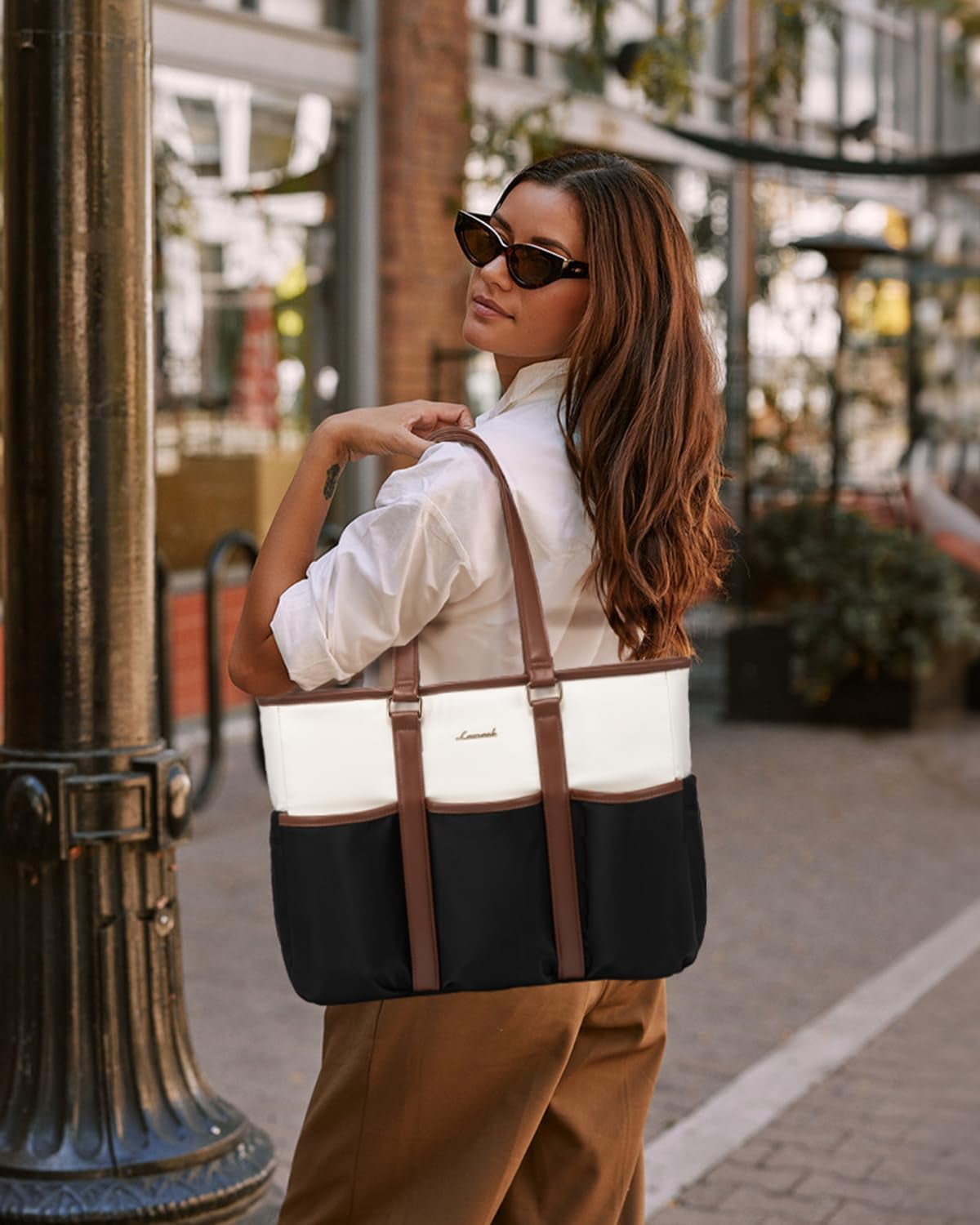 LOVEVOOK Laptop Tote Bag for Women Work, Teacher Tote Bag Nurse Bag With Large Cup Holder, Utility Professional Computer Bag For Work/Travel/College/Daily, Large Purse Handbag With Multi Pockets