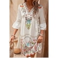 thumbnail image 3 of EASYBRAUS Women V Neck Lace Print Summer Dress Casual Floral Flare Sleeve Short Dress, 3 of 6