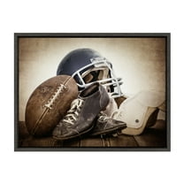 DesignOvation Sylvie Vintage Football Gear Framed Canvas By Shawn St. Peter, 18x24 Dark Grey, Transitional Sports Wall Decor For Office, Bedroom, Or Living Room