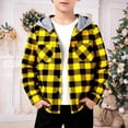 thumbnail image 2 of Boys Hooded Flannel Shirt Jacket Kids Buffalo Plaid Button down Shacket for School Holiday Fall Winter Clothes Fashion Coat, 2 of 4