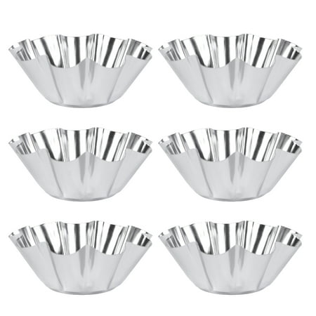 

6Pcs Delicate Stainless Steel Useful Tart Pans Flower Reusable Cupcake Muffin Baking Cup Mold for Kitchen(Silver)