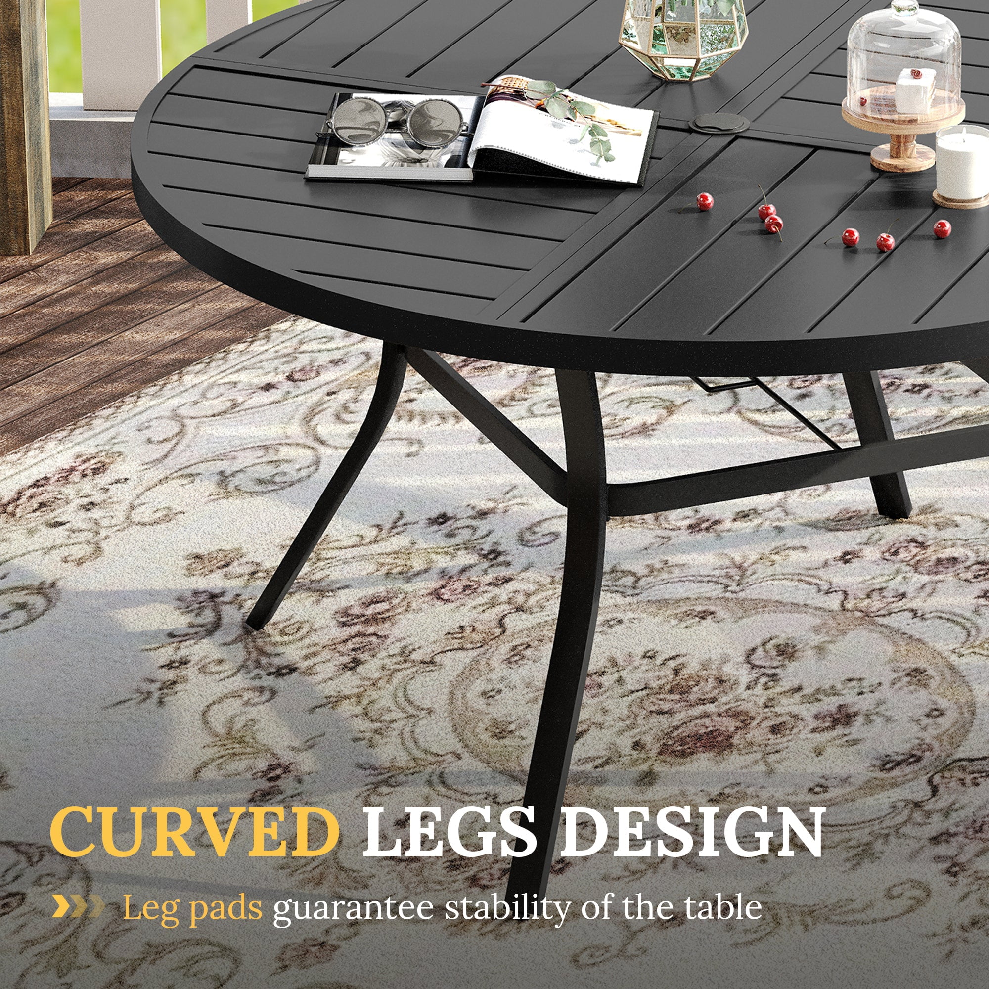 Vicllax 9-Piece Round Outdoor Patio Dining Furniture Set Table and Chair Metal Frame for Porch Deck