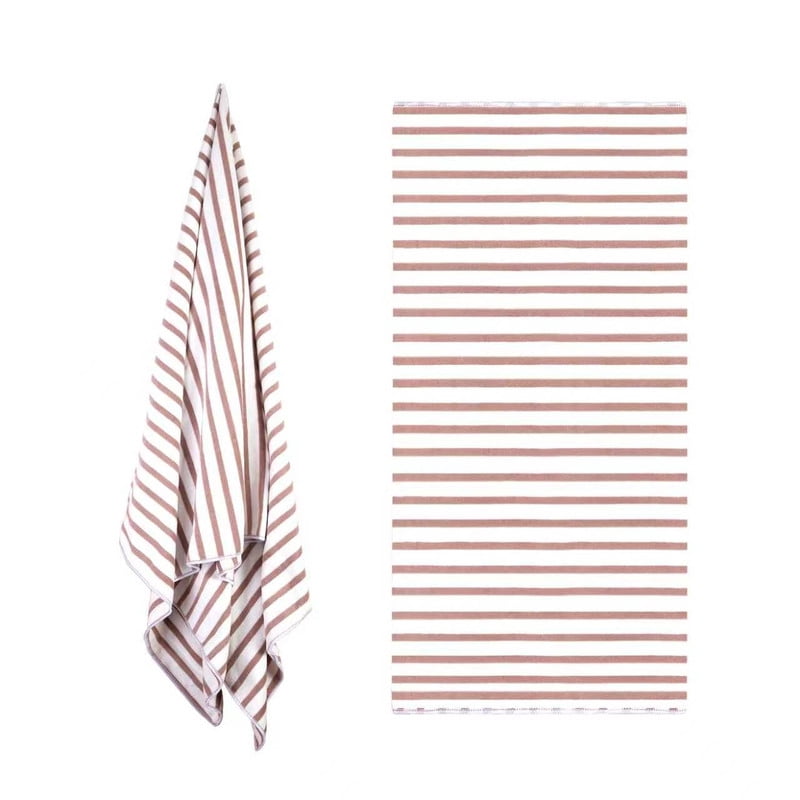 JML Large Stripe Bath Towel Set 4 Pack, 30"x60", Stripe Pink & Coffee, 400GSM, Soft, Absorbent, Microfiber Towel Quick Drying, Lint-free, No Fading