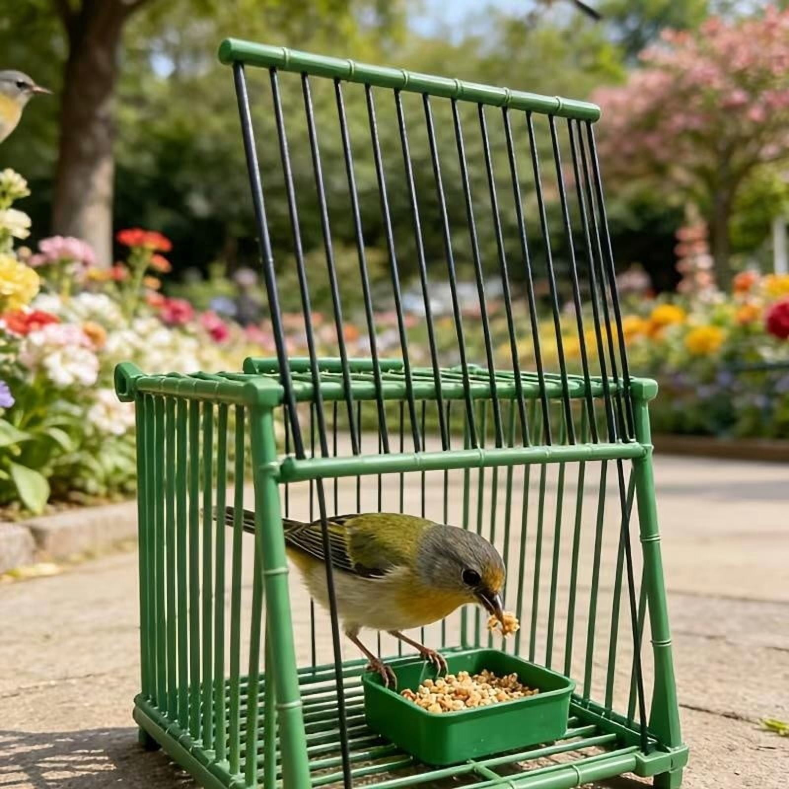 Dual-Door Square Bird Cage for Small Birds, Easy Clean Metal Habitat with Tray