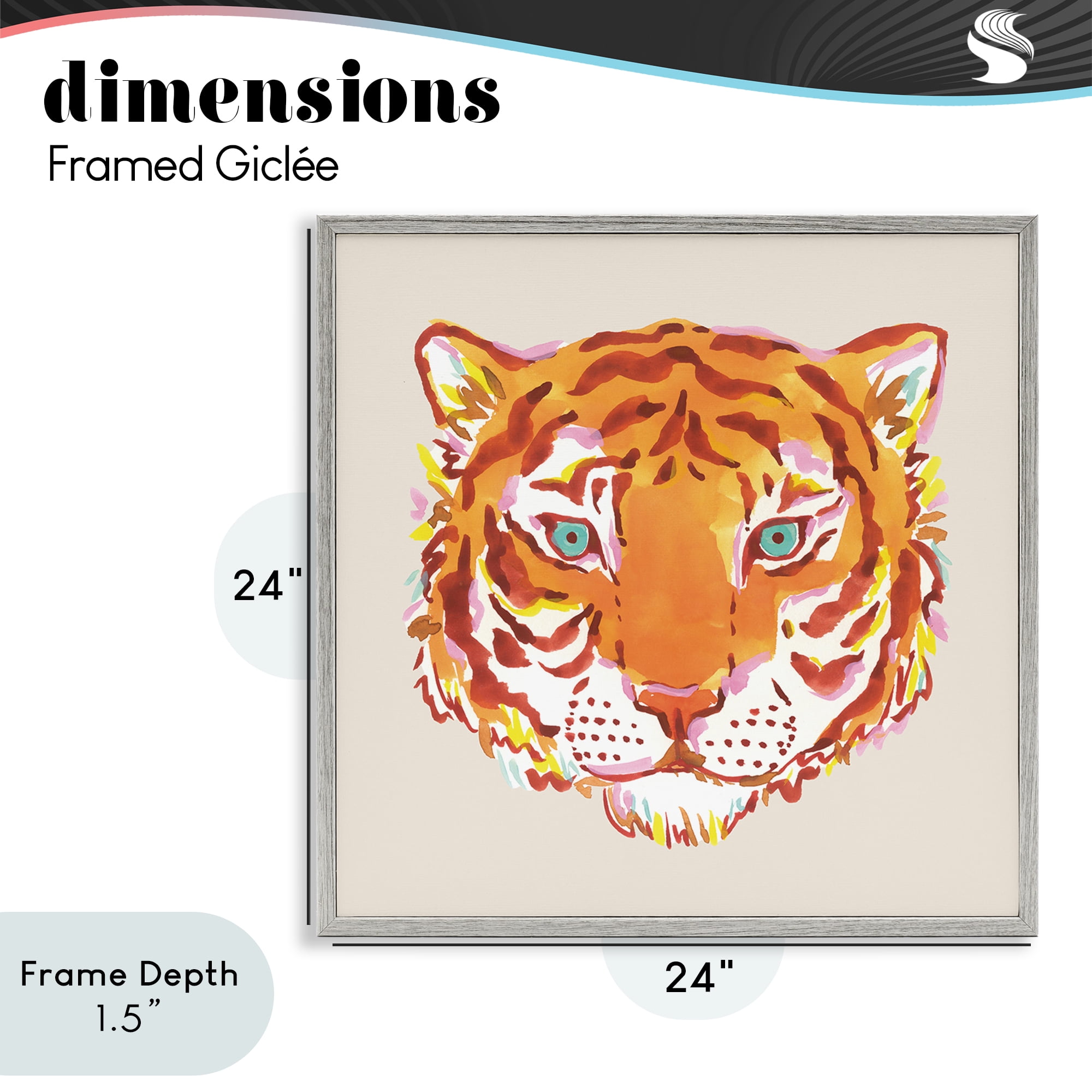 Stupell Industries Orange Boho Tiger Face Gray Framed Giclee Art, design by Karolina Sato