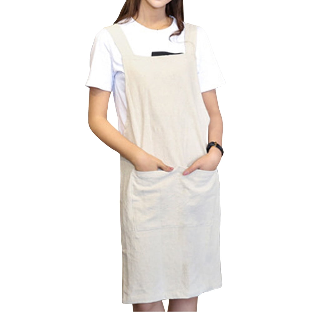 Opromo Soft and Lightweight Cotton Linen Apron with Pockets and Cross