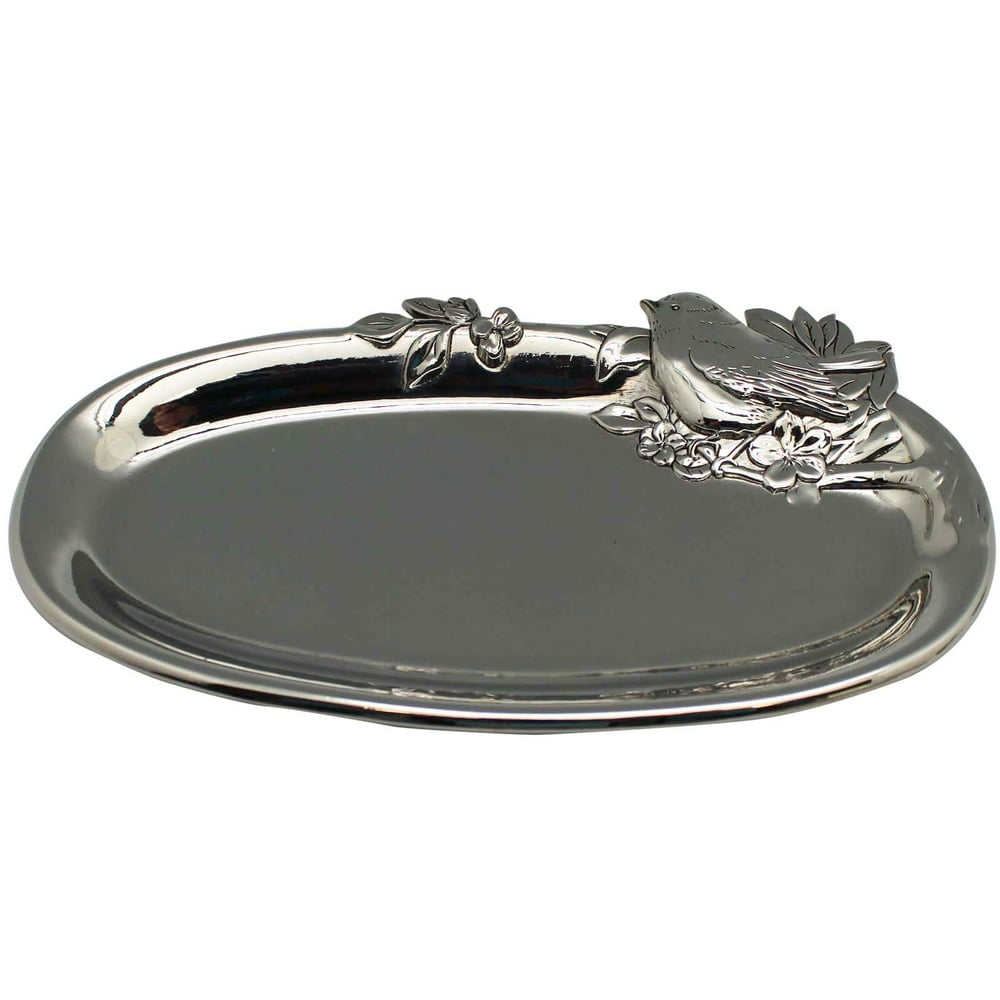 Decorative Metal Eyeglass Holder Tray With Perched Bird Design By