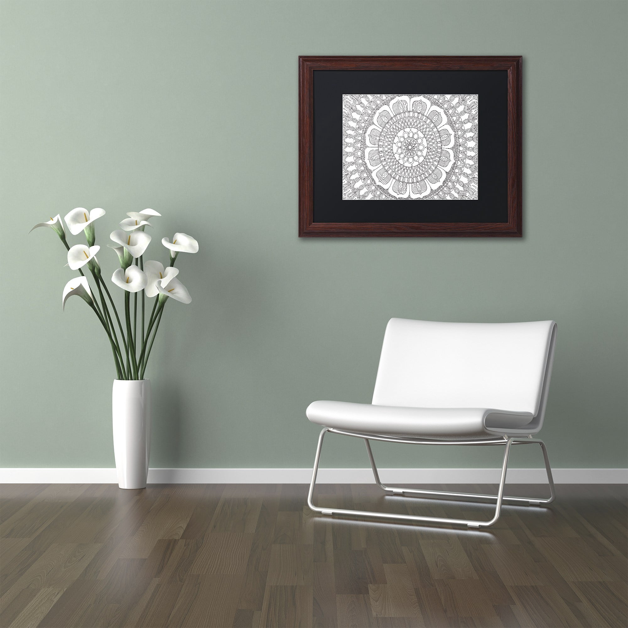 Trademark Fine Art "Flower Mandala" Canvas Art by Hello Angel, Black Matte, Wood Frame